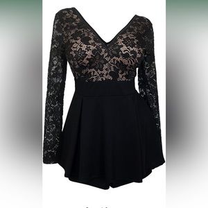 Plus Size Lace Overlay Romper Dress